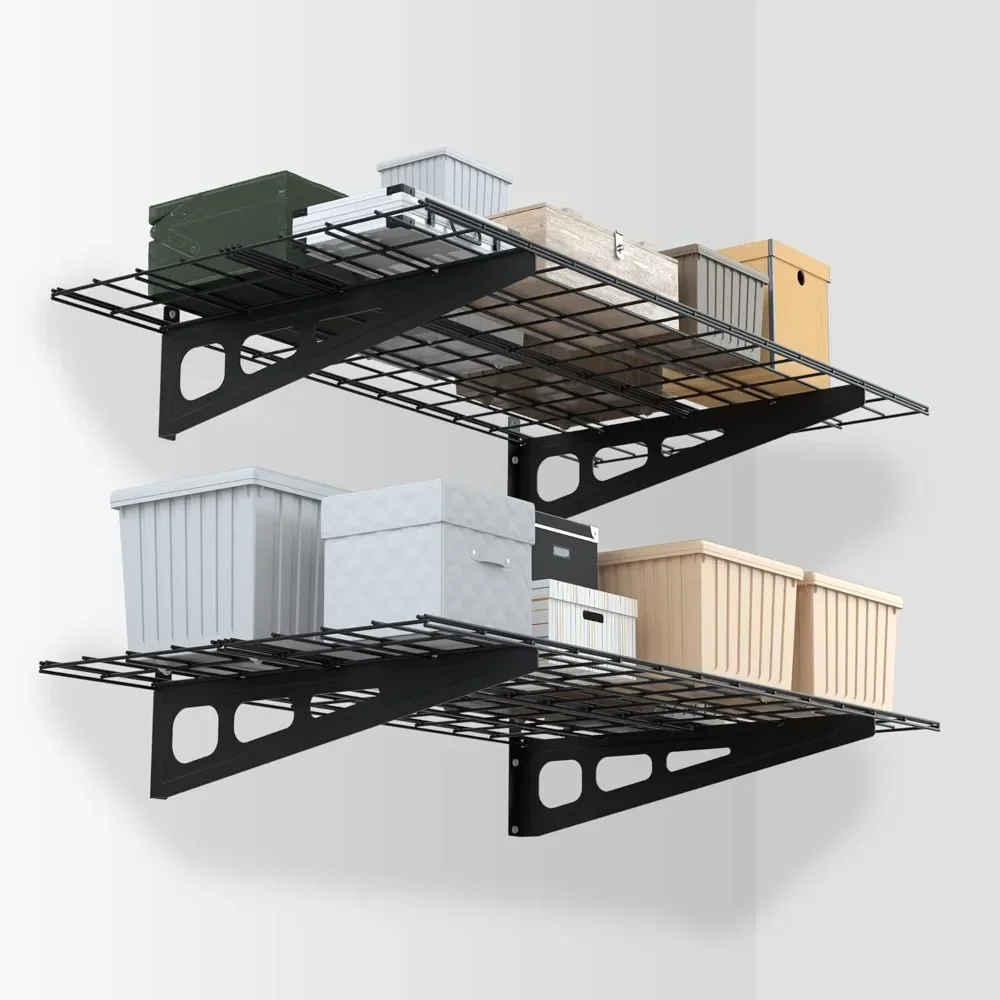 

2-Pack 2x4FT Garage Wall Shelving, 48” x 24” Heavy Duty Wall Mounted Shelving, 400lbs Load Capacity (Total), 1 Sets