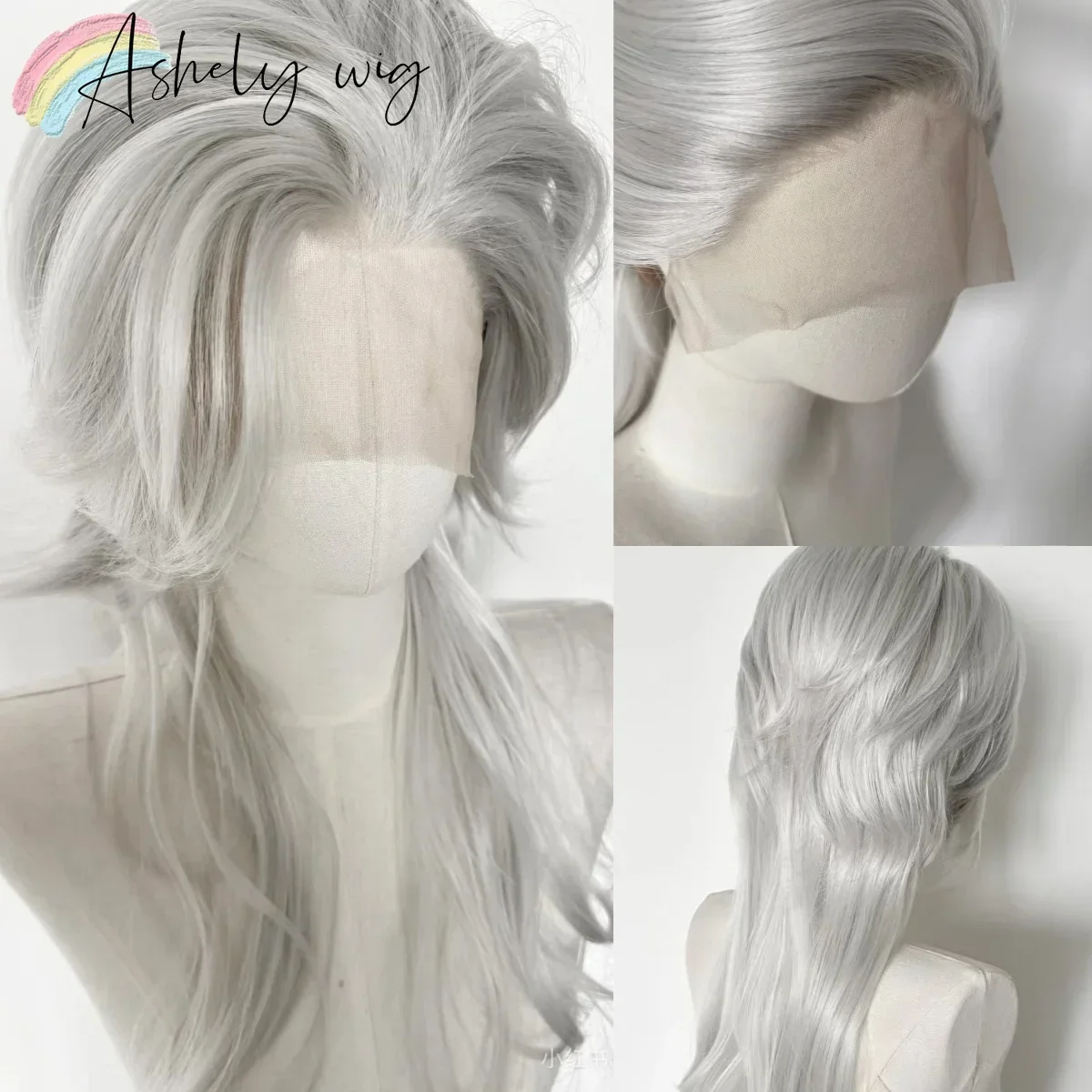 

Sliver Wig for Men 14inch Straight Lace Front Wig White Wolf Tail Short Hair High Temperature Fibers Glueless Wigs for Cosplay