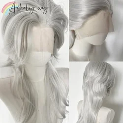 Sliver Wig for Men 14inch Straight Lace Front Wig White Wolf Tail Short Hair High Temperature Fibers Glueless Wigs for Cosplay