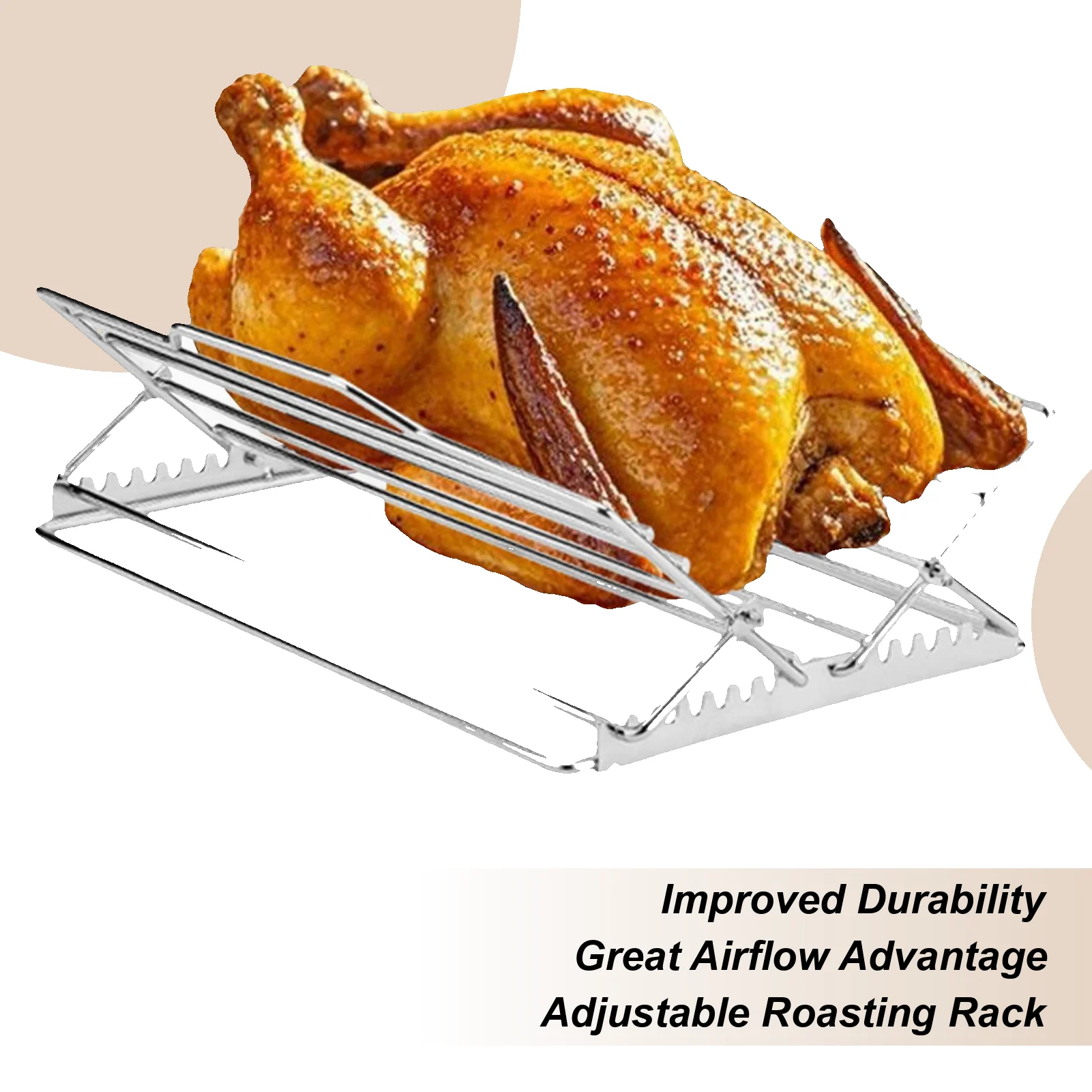 

Adjustable Roasting Rack Stainless Steel Universal Grill & Oven Rack for 9x13 Pan, Pork Beef Steak, Home Camping Dinner
