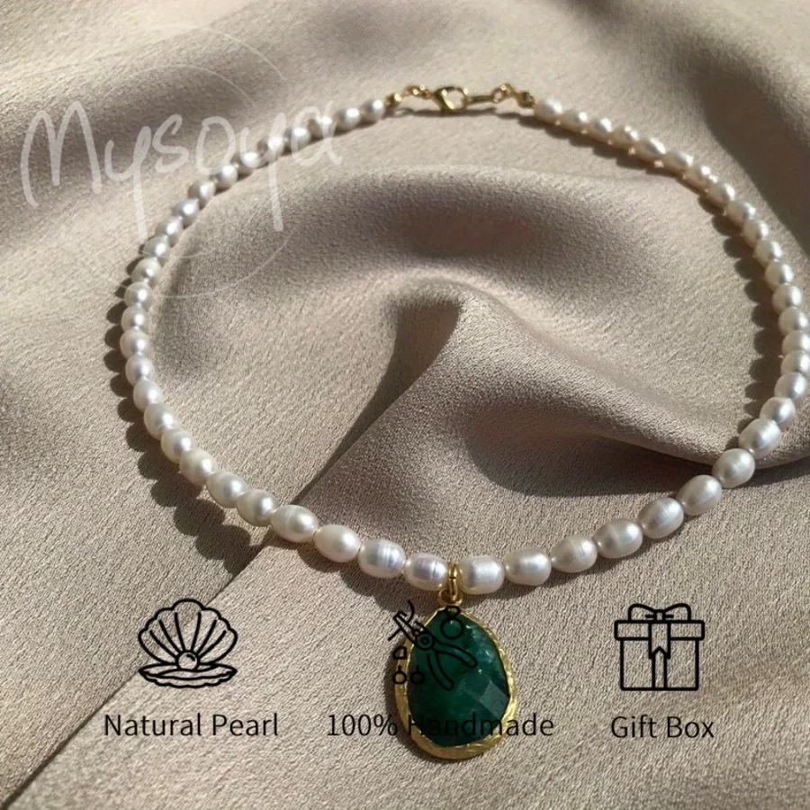 

Ожерелье из пресноводного жемчуга Mysoya в форме белого риса, 4-5 мм, в подарочной коробке, идеально подходит для дней рождения, свадеб, Дня святого Валентина