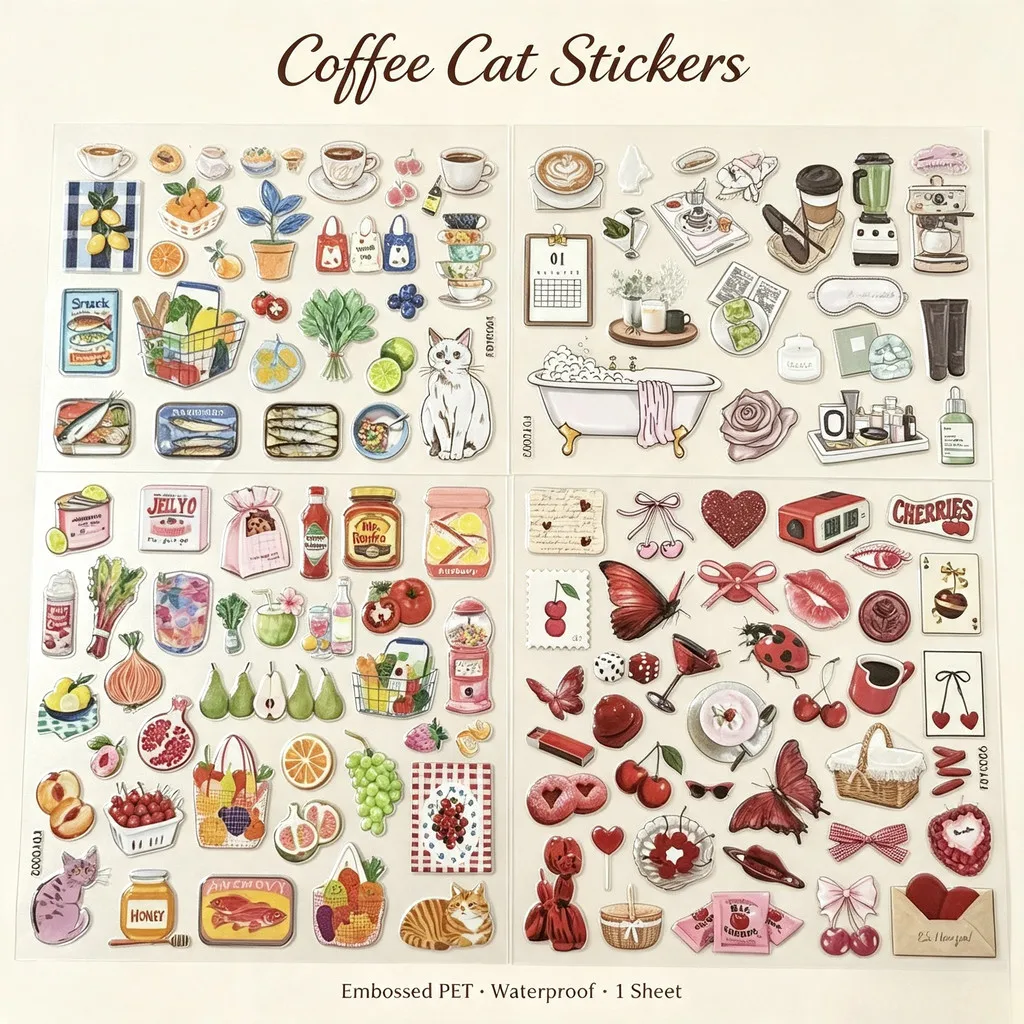 1 Sheet Aesthetic Embossed Cartoon PET Stickers Waterproof Cute Decals for Luggage & Phone Case Decor RecordingYourLife Store