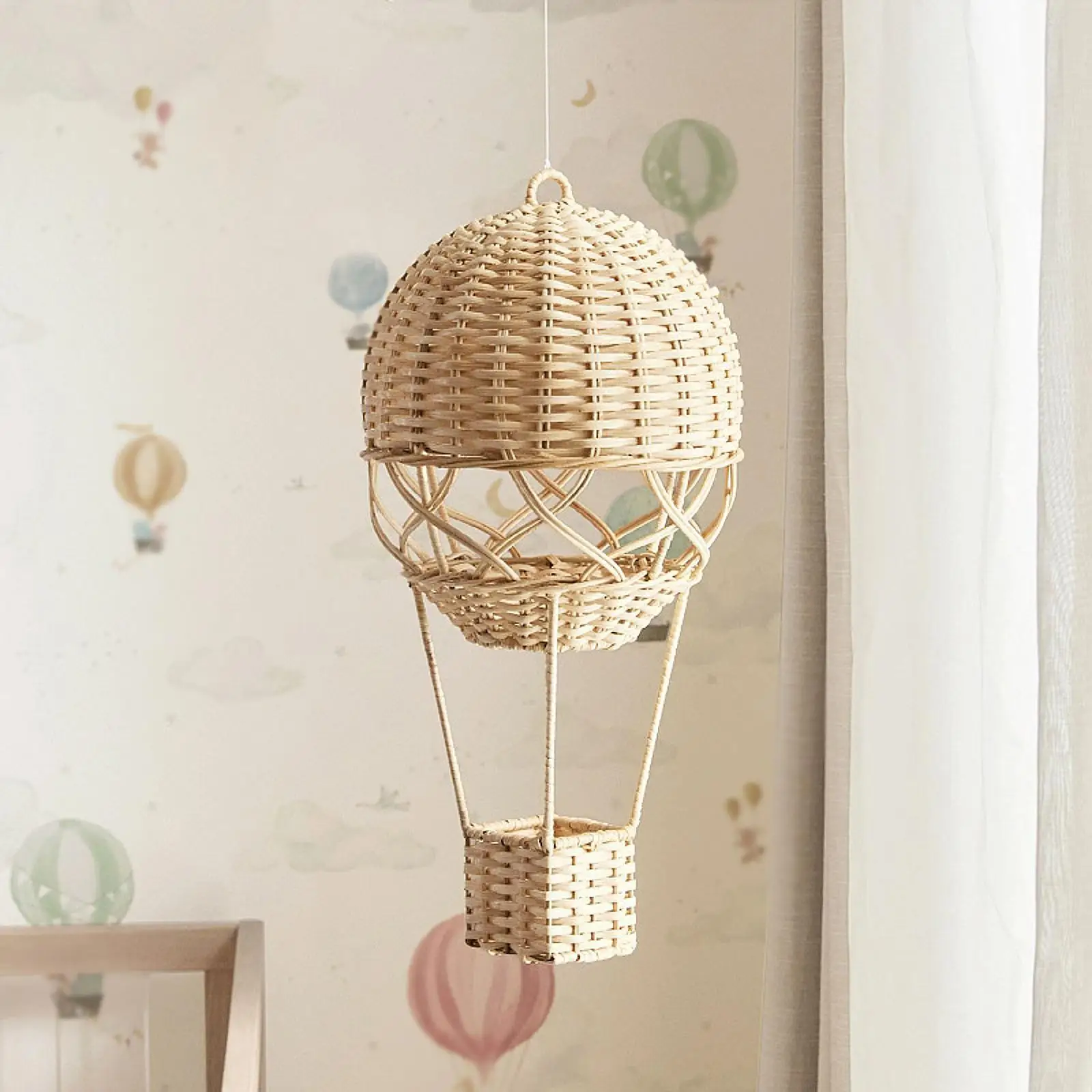 Woven Hot Air Balloon Rattan Hot Air Balloon,Beige Rattan Woven Pendant Woven Rattan Craft for Apartment Party,Kids Room