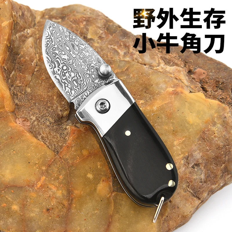 EDC Handmade Damascus Mini Folding Pocket Knife Everyday Carry Portable Jackknife Self-defense Small Hand Tool Camping Knives