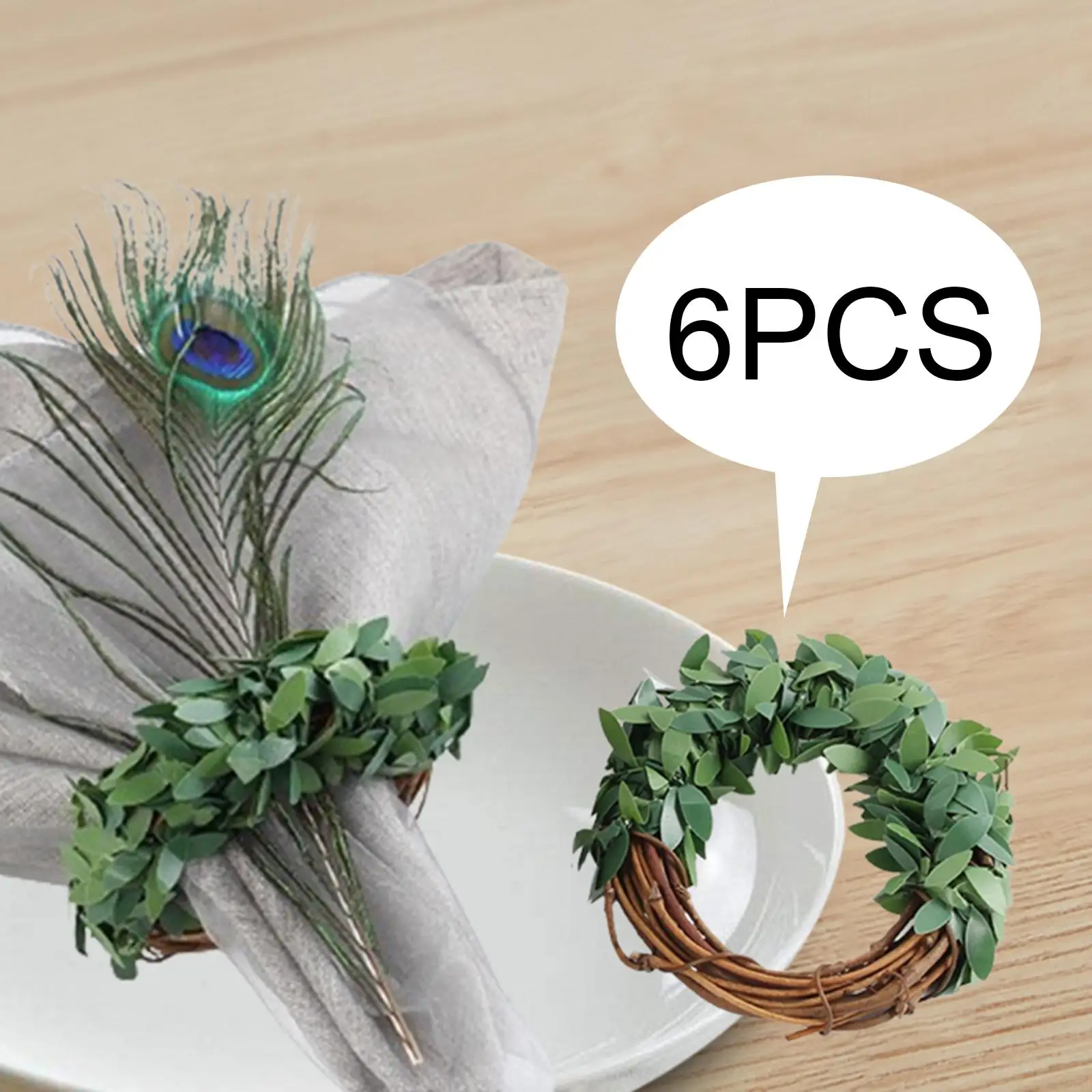 6Pcs Green Leaves Napkin Rings Serviette Buckles Artificial Greenery Napkin Rings Napkin Rings Holders for Birthday Wedding