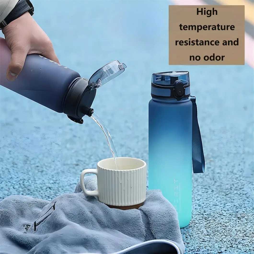 1L Large Capacity Sports Water Bottle with Time Marker Leakproof Straw Water Cups for Outdoor Travel Fitness Drinkware Unisex