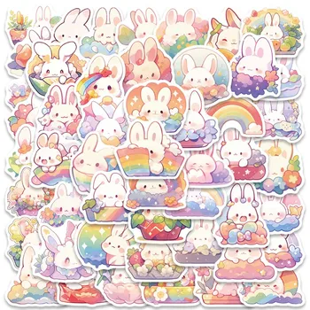 50PCS Rainbow Bunny Rabbit Cartoon Leuke Stickers Esthetische Decals voor Fiets Fles Koffer Scrapbooking Kinderen Gift Sticker