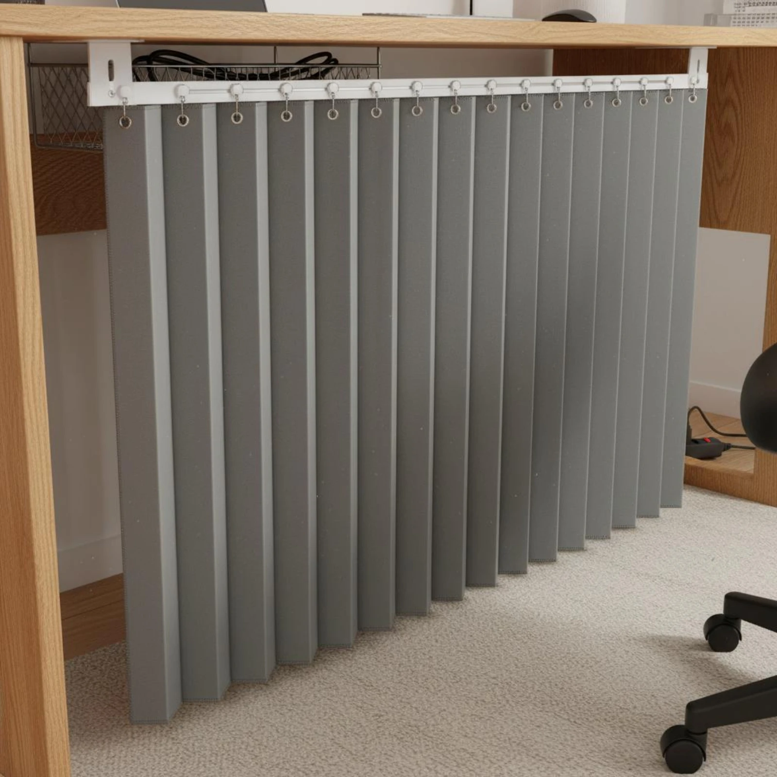 Desk Privacy Curtain Wind Blocking Office Privacy Curtain Workstation Screen Metal Rings Workspace Furniture Leather Strap - view 4