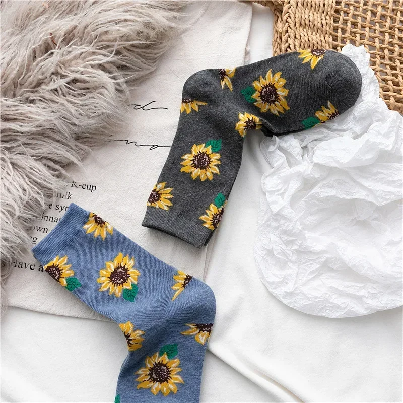 Hot Sale Fashion Creative Harajuku Japanese Socks Spring Fall Winter Sunflower Short Socks Casual Colorful Cotton Funny Tide Sox