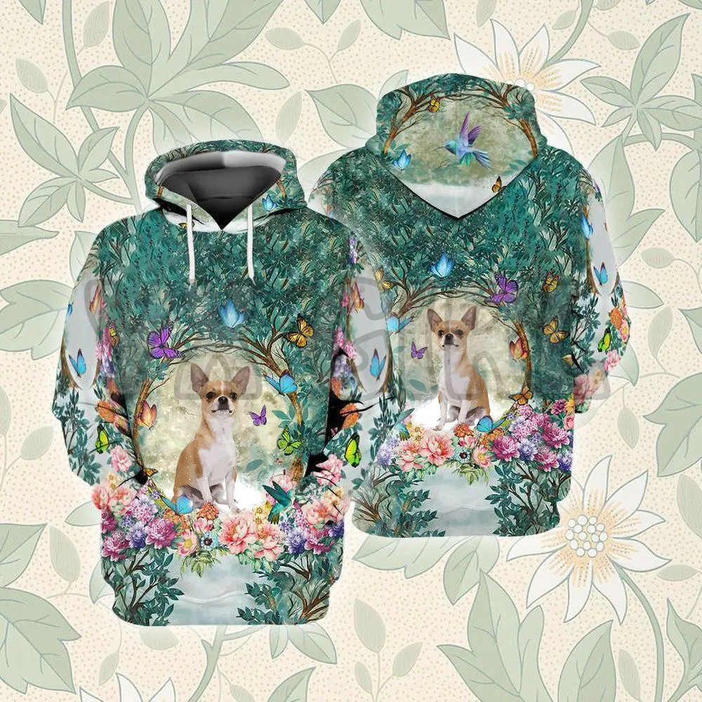 Chihuahua Among Forest  3D Printed Hoodies  Unisex Pullovers Funny Dog Hoodie Casual Street Tracksuit