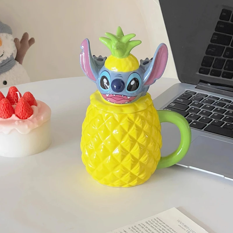 

Аниме Дисней Лило и Стич, милая форма ананаса, настольная модель, украшения для дома, 480 мл, кружка, чашка, подарки на день рождения