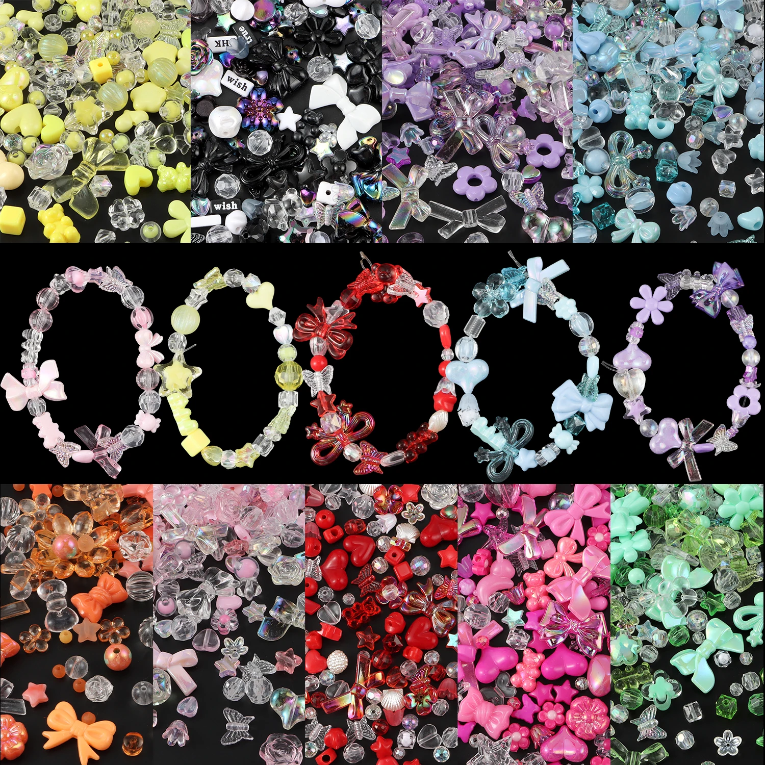 Acrylic Assorted Beads Loose Spacer Bead For DIY Handmade Bracelet Phone Strap Keychain Jewelry Making Supplies Accessory