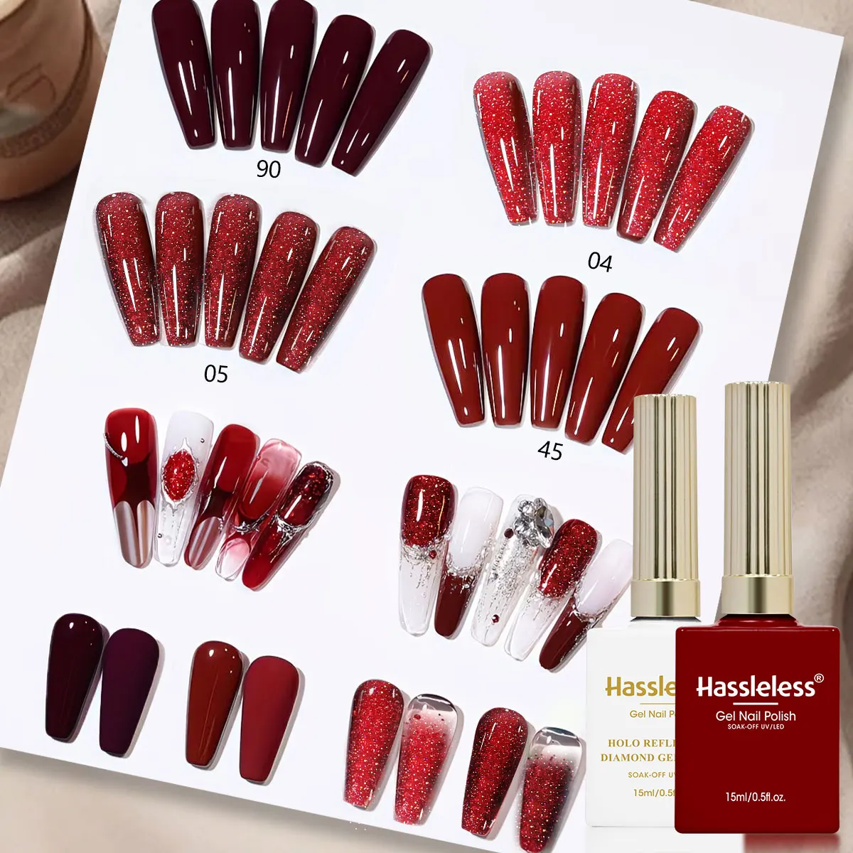 Hassleless 4Pcs Nail Polish Gel Set Semi-Permanent Nail Gel Kit Complete Nail Art Tools DIY Nail Art Suitable for Home Salon Use Women's Gift