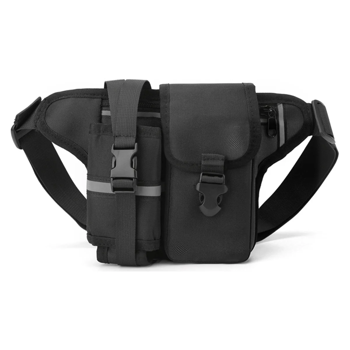 A71P Waterproof Nylon Hiking Fanny Pack Sports Bum Bag with Bottle Holder Phone Sport Belt Waist Bags Black