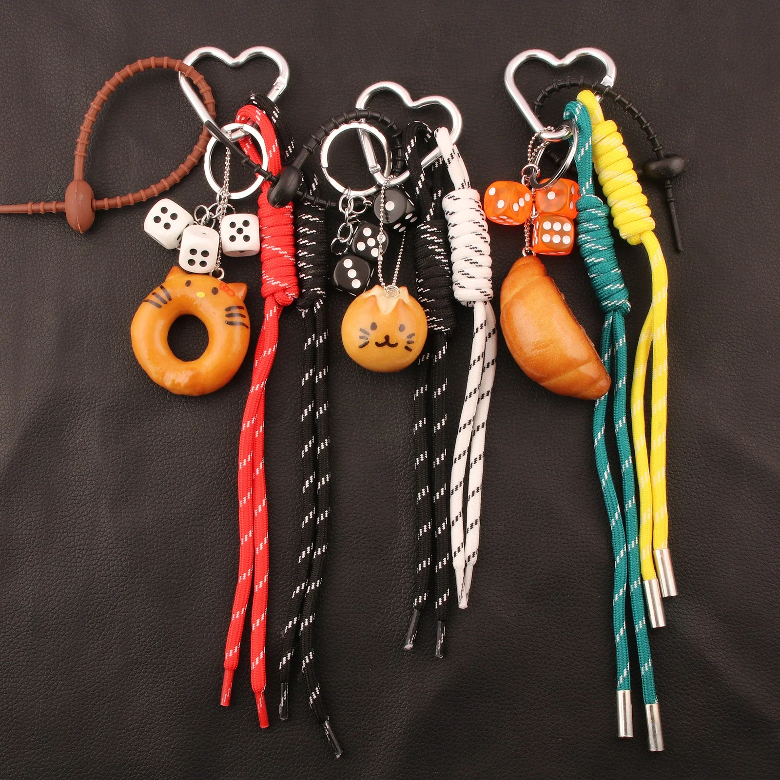 Adorable Alkaline Bread Phone Charm Keychain Pendant Woven Rope Bow Love Heart Pendant Girl Gift Fashion Charm Accessories