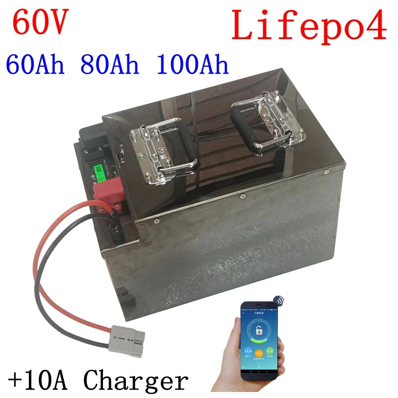 

60V 60Ah 80Ah 100Ah LiFepo4 lithium batetry for 6000W motorcycle scooter electric rickshaw Lead acid replacement +10A charger