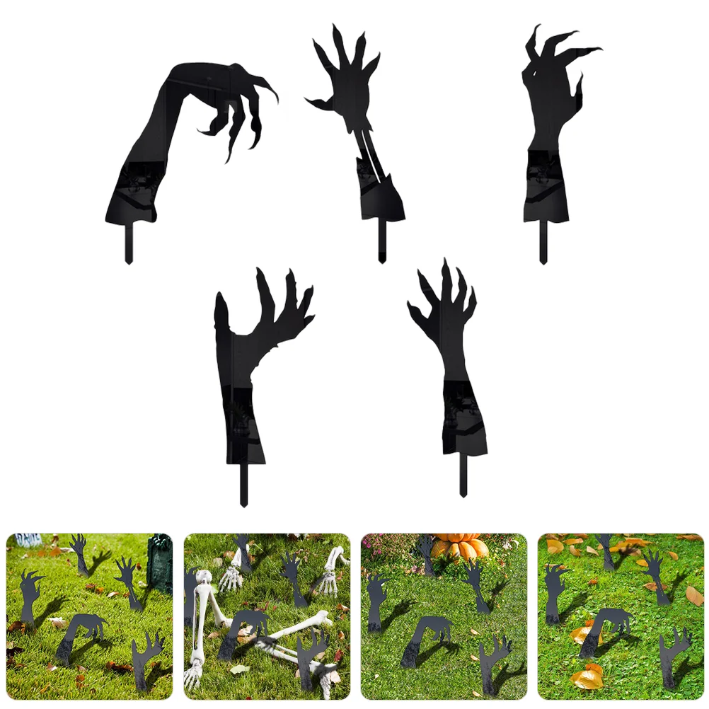 Outdoor Halloween Decorations Ghost Hand Acrylic Courtyard Ground Garden Silhouette 5pcs ( Combination) Sign Black