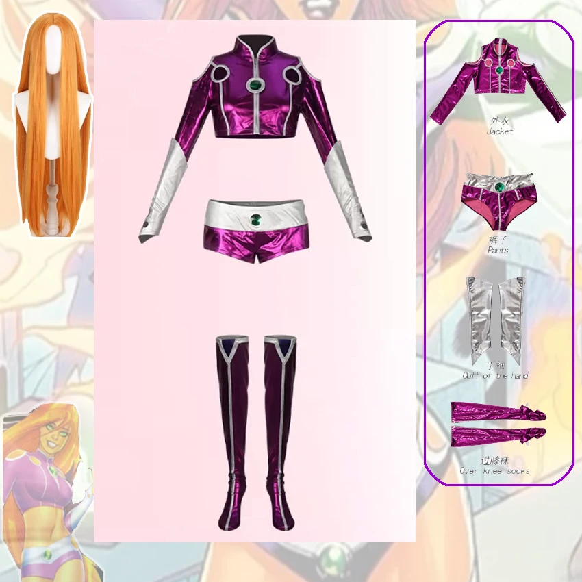 fancy-anime-spandex-zentai-cosplay-costume-teen-titan-starfire-women-halloween-bodysuit-for-women-comic-con-role-play-disfraz