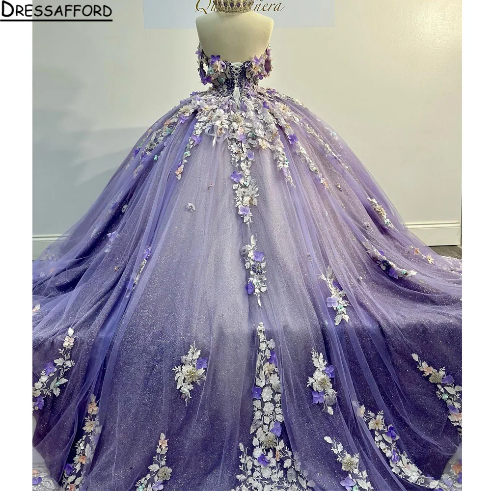 Lilac Purple Lace Appliques Quinceanera Dress Beaded Sweet 16 Dress Lace Up Corset Vestido 15 Quinceañeras