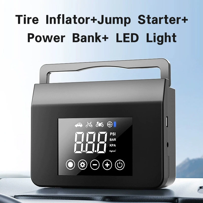 Car Jump Starter Support Air Compressor with Power Bank 12V Tire Inflator 10000mah Battery 150Psi Car Tire Pump with LED Light