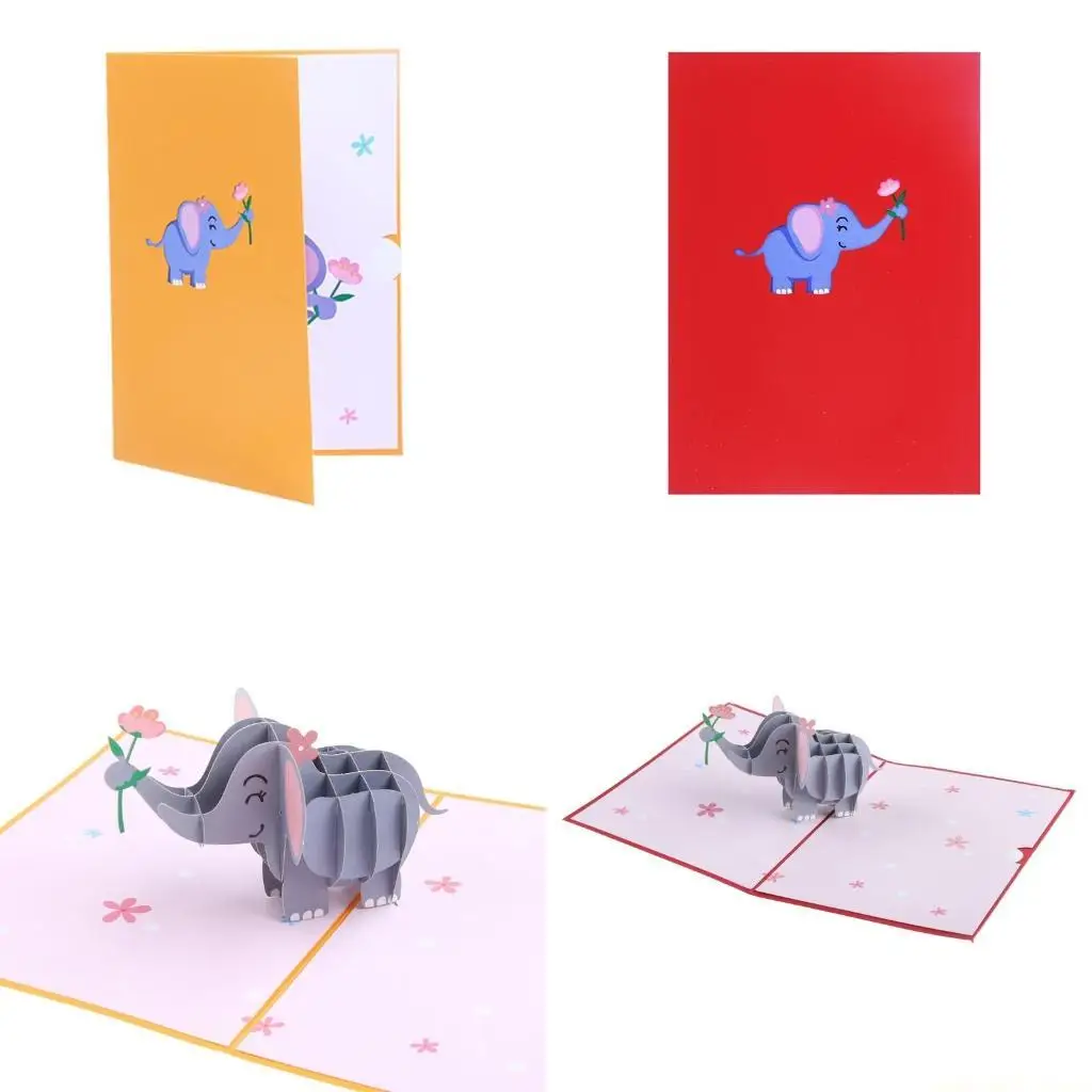 

QX2E Открытка с днем ​​рождения для девочек, детей, жены, мужа, 3D слон, для всплывающих поздравительных открыток с конвертом,