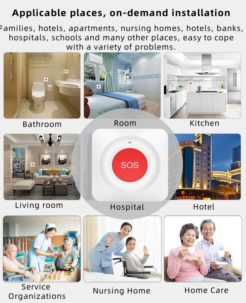 Emergency Call Button Tuya 2.4G WiFi Smart SOS Call Button Smart Home One-key Alarm Doorbell for Kids Elderly Patient Emergency