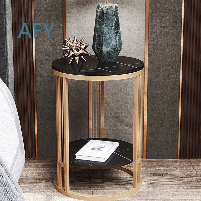Modern Mini Nightstand for Nordic Bedroom Decor Minimalist Round Small Nightstand Creative Rock Slab Storage Table for Small