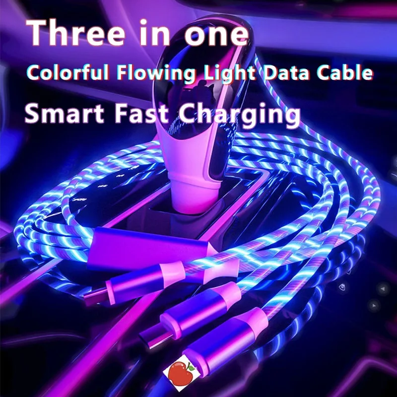 

XXM Flowing Light 3-in-1 Fast Charge Cable USB Type C LED Charger Cable with Dynamic Glow Tangle-Free for iPhone Samsung Car