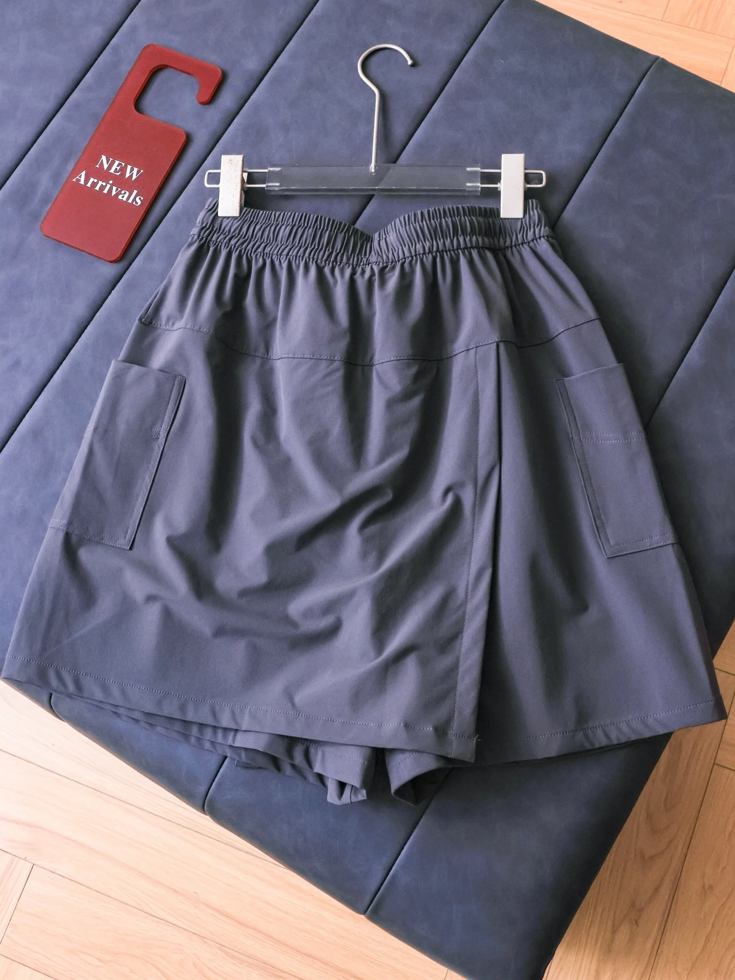 High Waist A-Line  Skirt Pure Color Elastic Waist Symmetrical Pocket Slit Quick Dry Workwear Skirt Pants Leg Lengthening