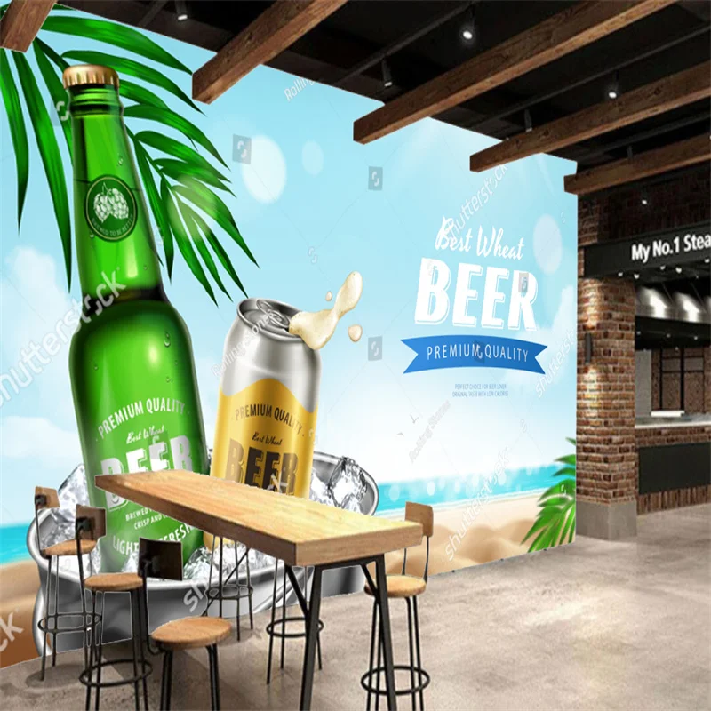 Customized Wallpaper 3D Cold Beer Summer Beach Industrial Decor Mural Bar KTV Hotel Background Wall  Papel De Parede 3d