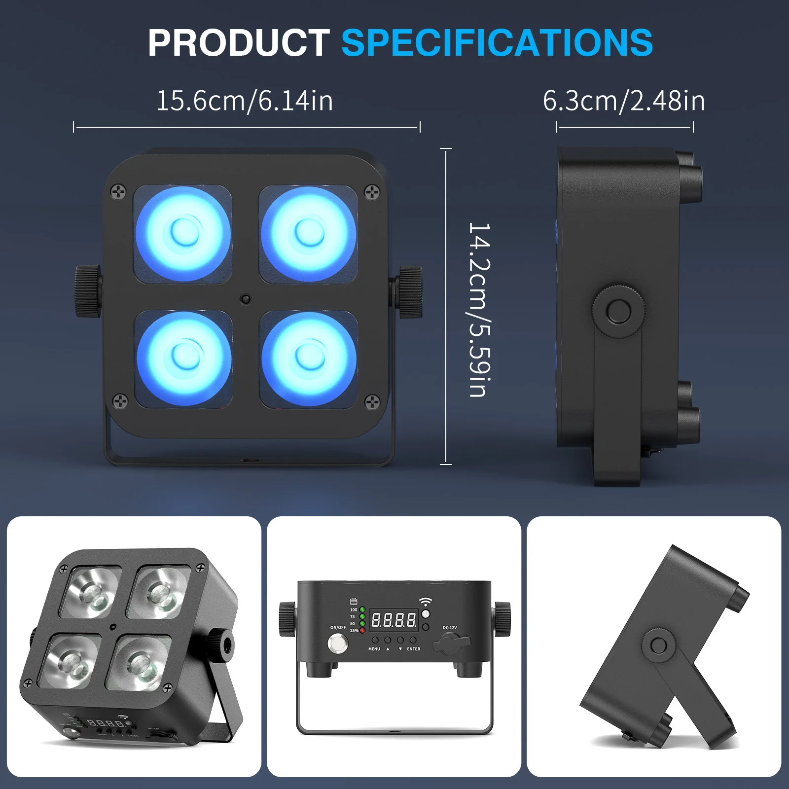 Fieryzeal 4PCS 40W Rechargeable Par Light 5200mAh Battery  RGBWA+UV LED Par Light DMX APP Control Stage Light for DJ Disco Party