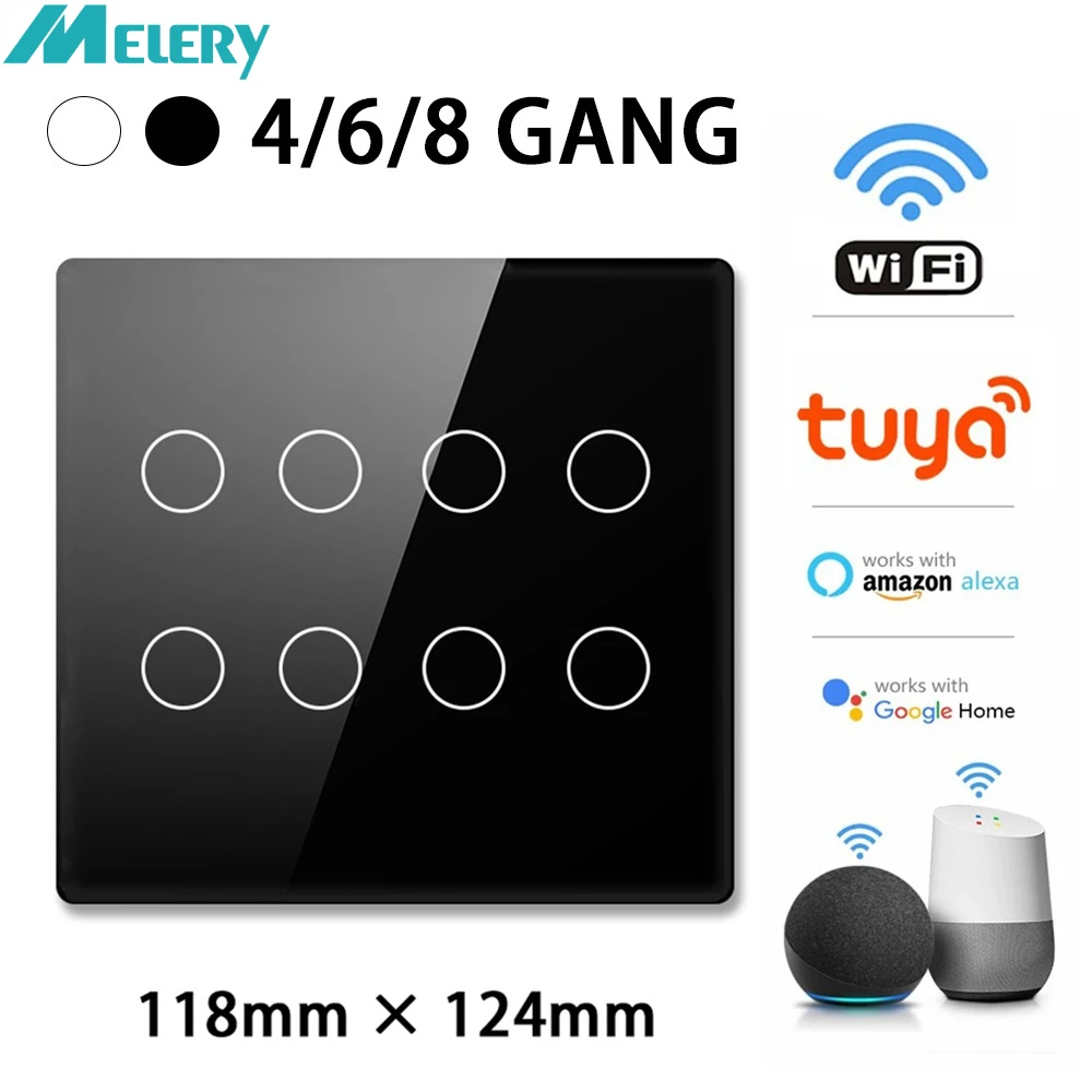 Melery Brazil Tuya WiFi Smart Switch 110-220V Touch Sensor Panel 4/6/8Gang 4x4 Light Interruptor Control by Alexa Google Home