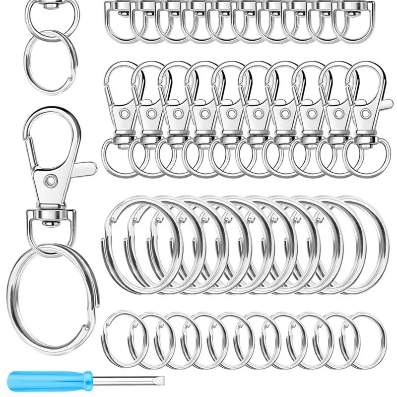 

BAAR-DIY Jewelry Making Kit 120PCS Silver Swivel Snap Hooks And Key Rings, Key Rings For Crafts, DIY Lobster Clasps Keyrings