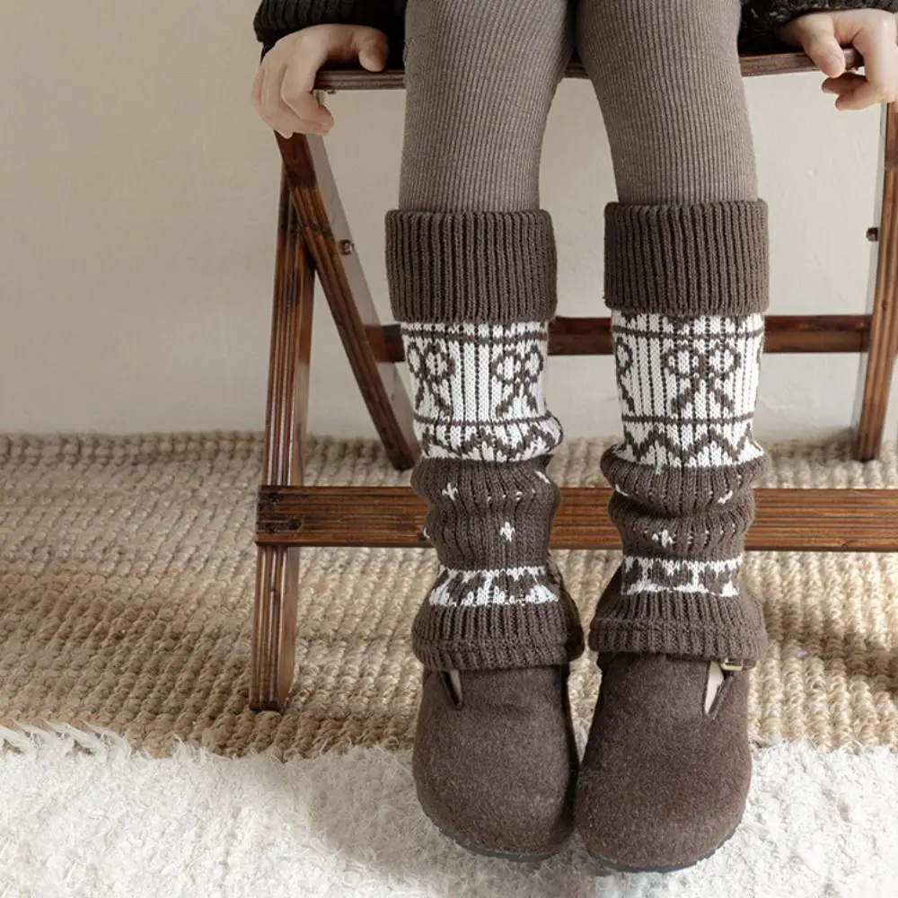 Retro Bowknot Kids Leg Warmers Knitted Thickened Lolita Long Socks Solid Color Keep Warm Mid-Calf Sock Winter