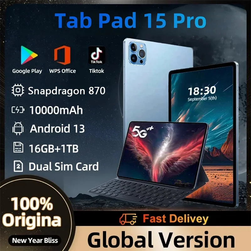 

2024 Pad 15 Pro Android 13 Mi Tablet PC 10.1 Inch 16GB 1TB 10000mAh 5G HD 4K Dual SIM Phone Call GPS Bluetooth WiFi Google Tab