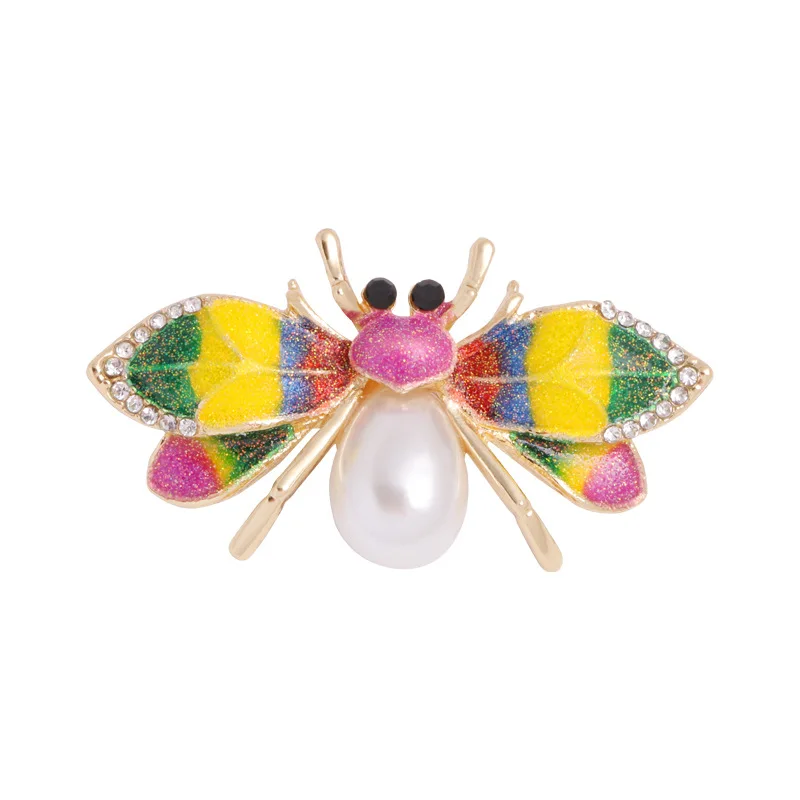 Fashion exquisite animal insects shiny rhinestone pearl brooch cute little bee pin clothes bag hat accessories jewelry gift