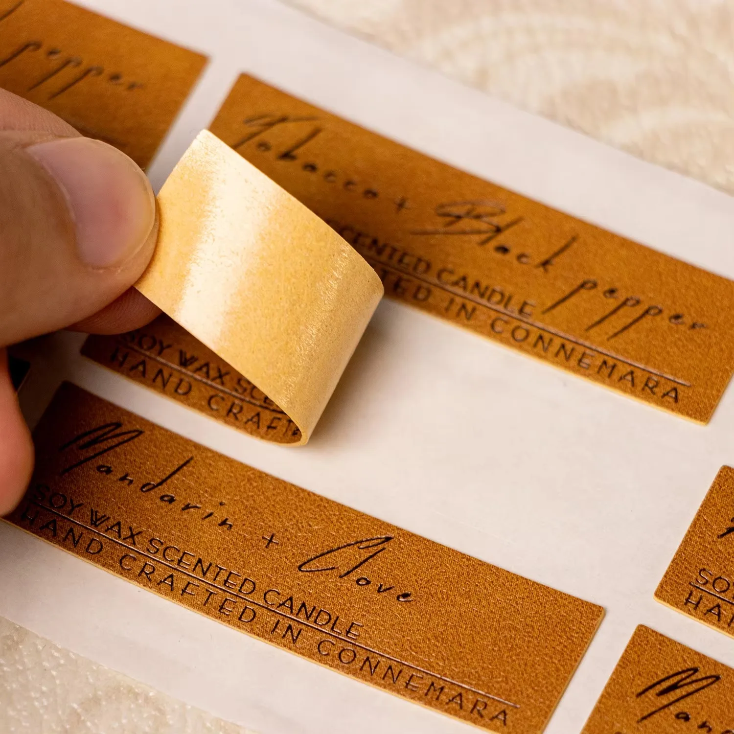 تسميات PU الفاخرة المخصصة | ملصقات جلدية منقوشة | ذاتية اللصق | تغليف عطور الشموع #5