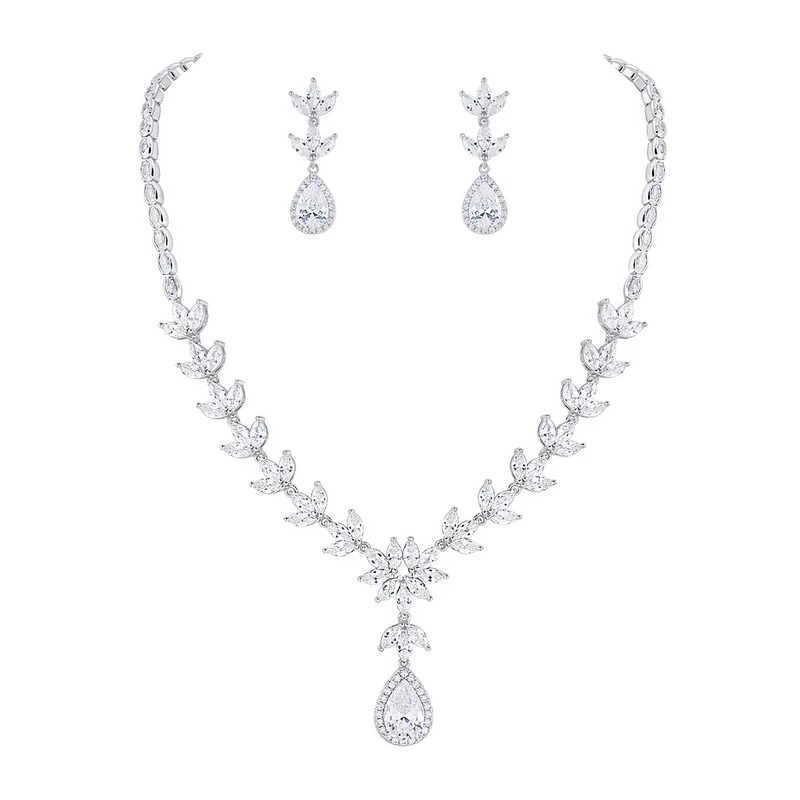 

WEIMANJINGDIAN Brand New Arrival Pear & Marquise Cubic Zirconia Wedding Necklace and Earring Bridal Jewelry Set