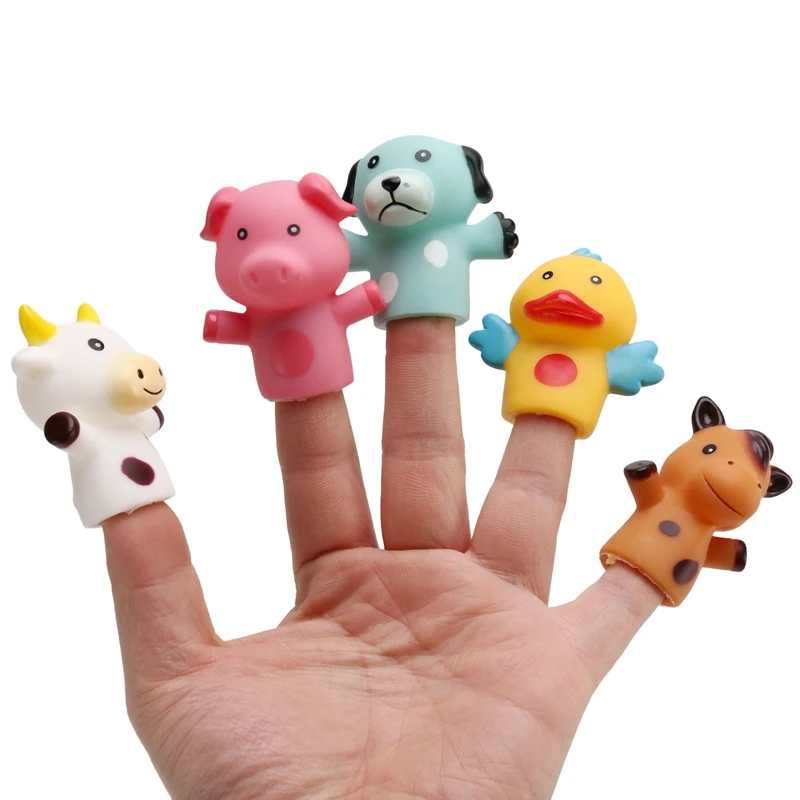 Finger Puppets for Children and Babies 5 Farm Animals BPA PVC Bath Toys Hand Puppets Doll Set Early Eductional Toys(C)