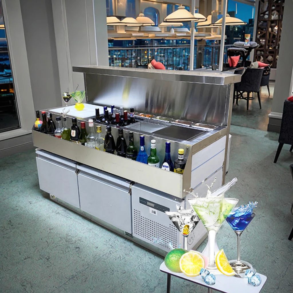 OEM Stainless Steel Commercial Bar Mixing Cocktail Counter Fridge Modern Fashion Banquet Bar Bartenders Cocktail Bar Station view 2