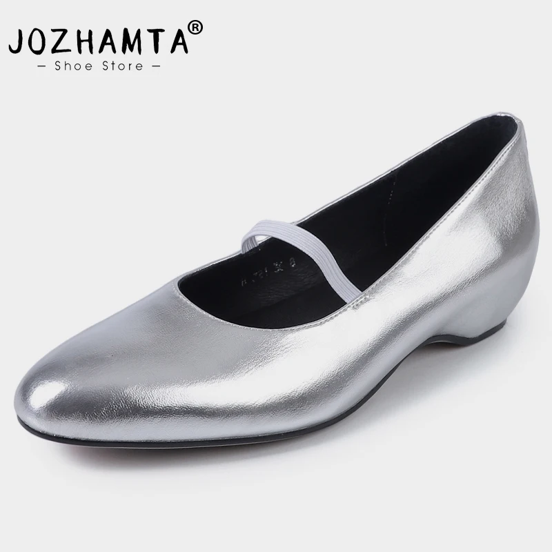 JOZHAMTA Women Pumps Genuine Leather Casual Wedges Shoes Spring 2025 Classic Elastic Band Ballets Dress Office Lady Size 34-40