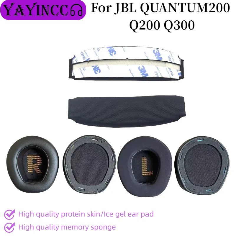 

YAYINCC Replacement Ice gel Earpads Cushion /Head beam cushion for JBL QUANTUM Q200 Q300 Earphone and earmuff repair accessories