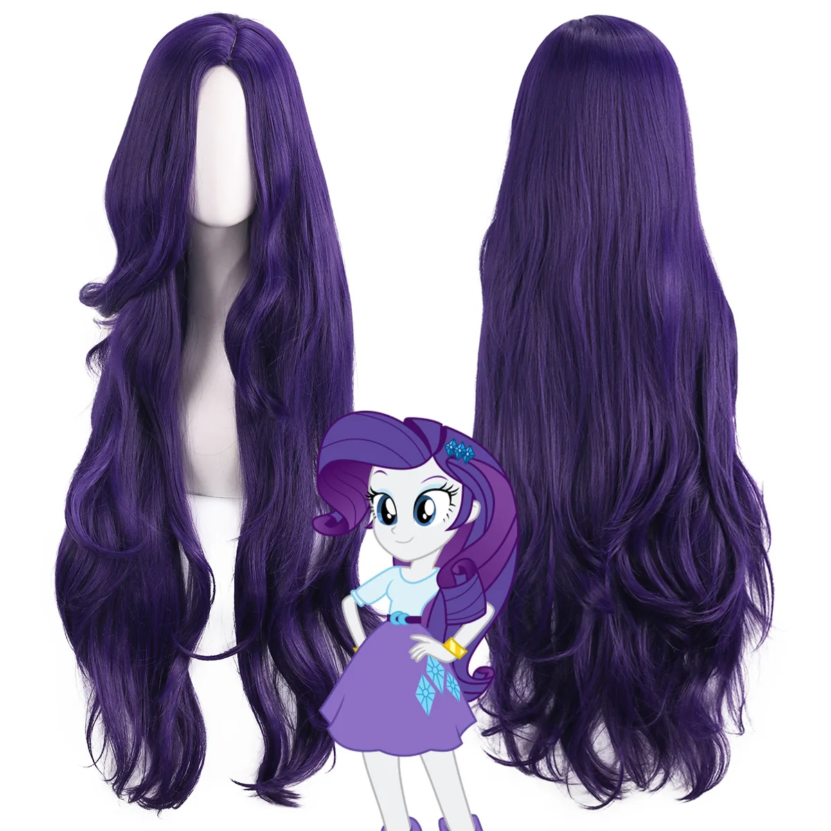 

Парик для косплея Rarity Парик Rarity Длинные темно-фиолетовые вьющиеся парики Термостойкие синтетические волосы Хэллоуин вечерние