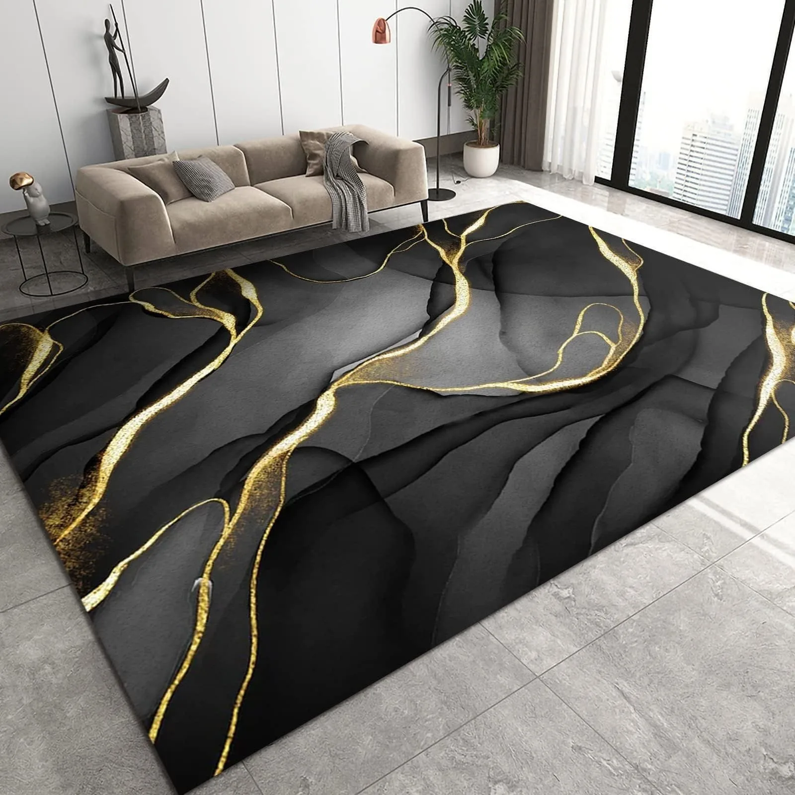 Abstract Texture Carpet Gold Embellishment Home Decoration Anti Slip Pad Flow Pattern Multi-color Living Room Bedroom Carpet