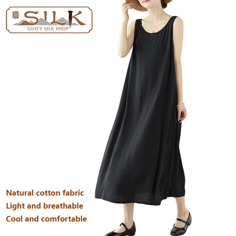 

Cotton Silk Ladies' Dress Summer Blouse and Long Dress Loose Large Size Homewear Comfortable Sleeping Dress Soft and Delicate