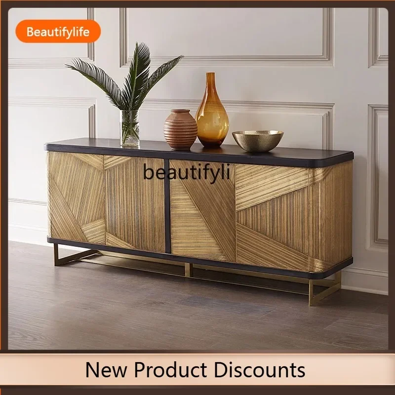 

X f09 light luxury solid wood dining side cabinet, high-end storage decorative cabinet, retro home living room storage side cab