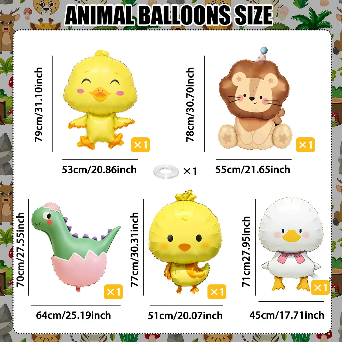 Niedliche Matte Tier-Aluminiumfolienballons für Baby-Geburtstagsfeiern, Süße Küken-, Entenk-, Dinosaurier-Fotorequisiten – Detail 2