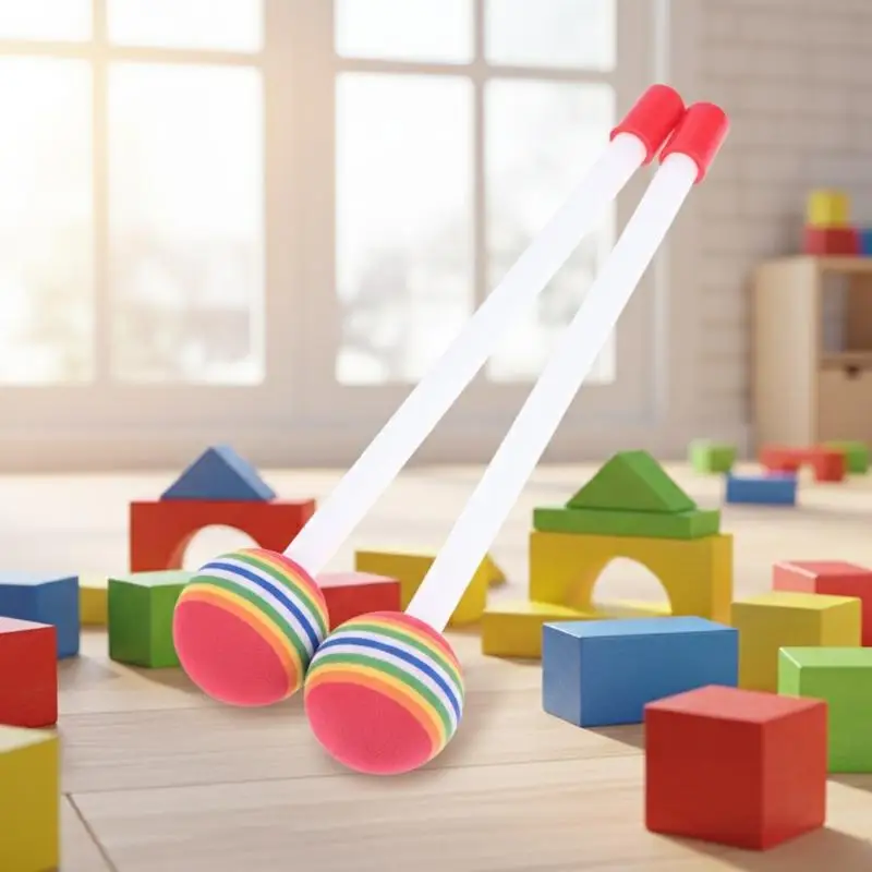 2Pcs Drum Sticks Round Felt Mallet Drum Sticks EVA Orff Hand Percussion Beat Rainbow Color Musical Instrument Accessories view 6