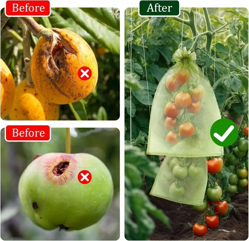 200/10PCS Reusable Fruit Protection Bag Plant Grow Netting Bag with Drawstring Insect-proof Anti-Bird Mesh Bag Pouches Wholesale gallery 5