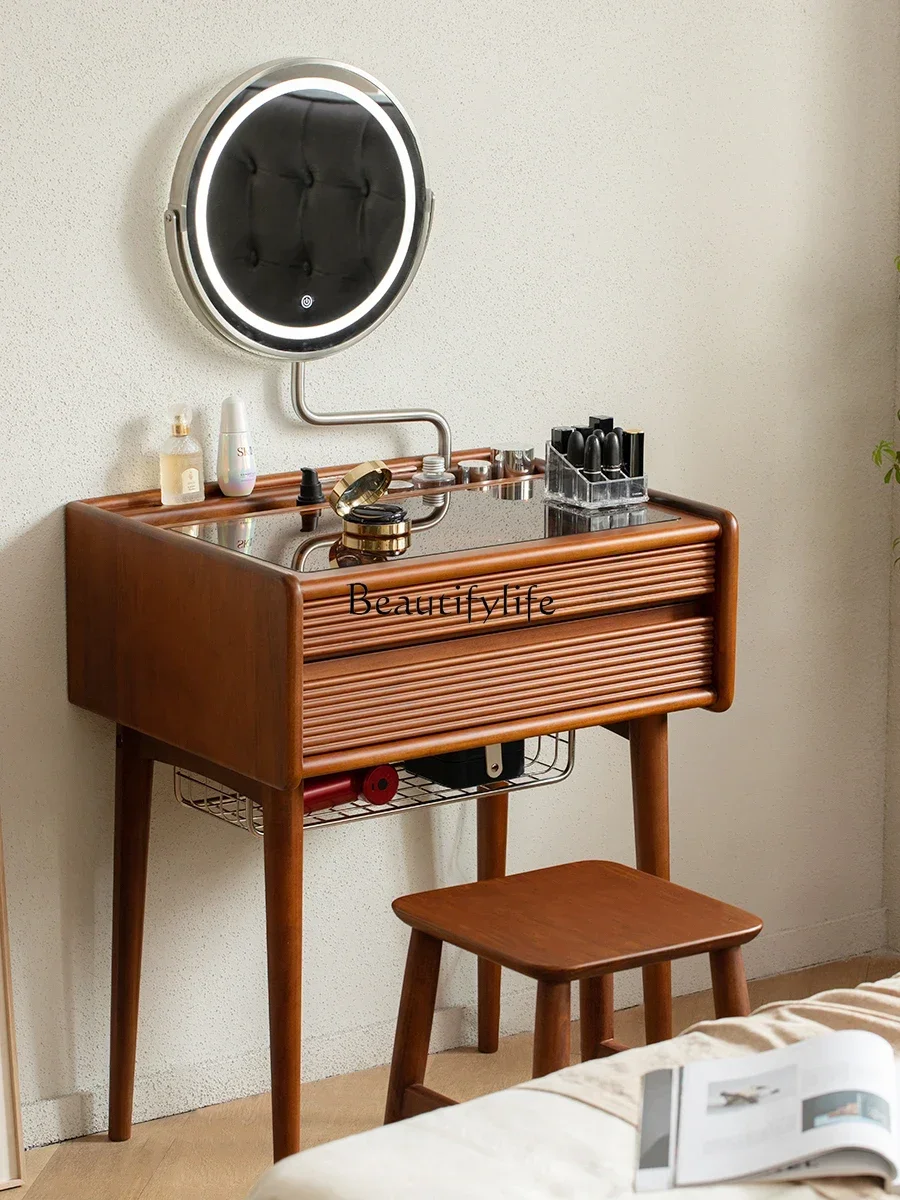 

88. Vintage Solid Wood Dressing Table Small Apartment Modern Minimalist Japanese Style Makeup Table